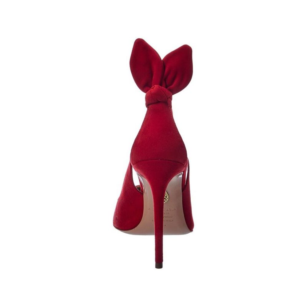Aquazzura Bow Tie 105 Suede Pump, Red - Picture 3 of 5